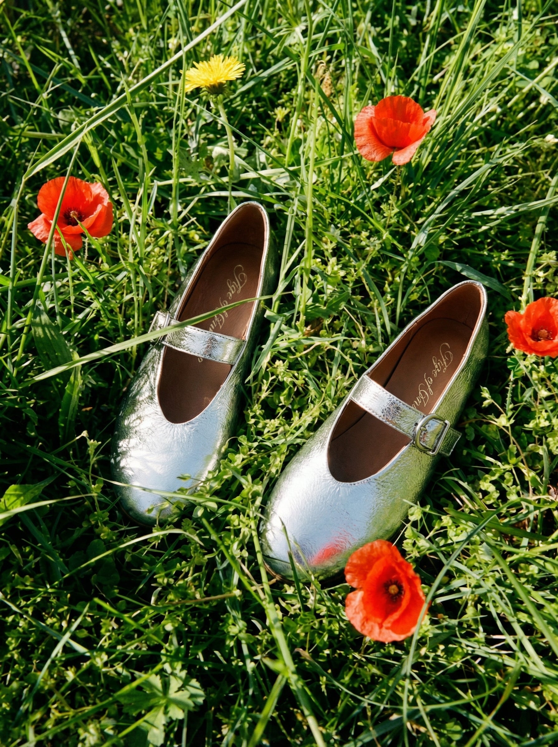 Sydney Leather Silver Flats Shoes Age of Innocence