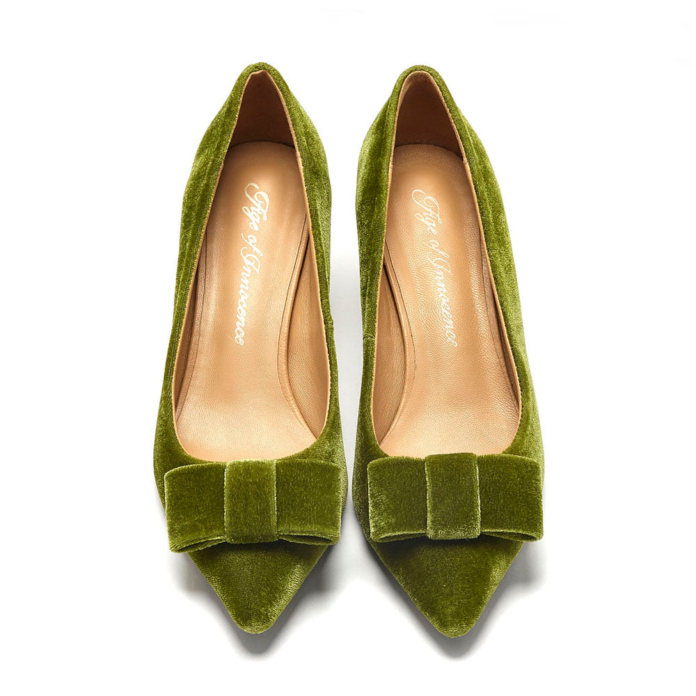 Jacqueline Velvet Green Shoes by Age of Innocence