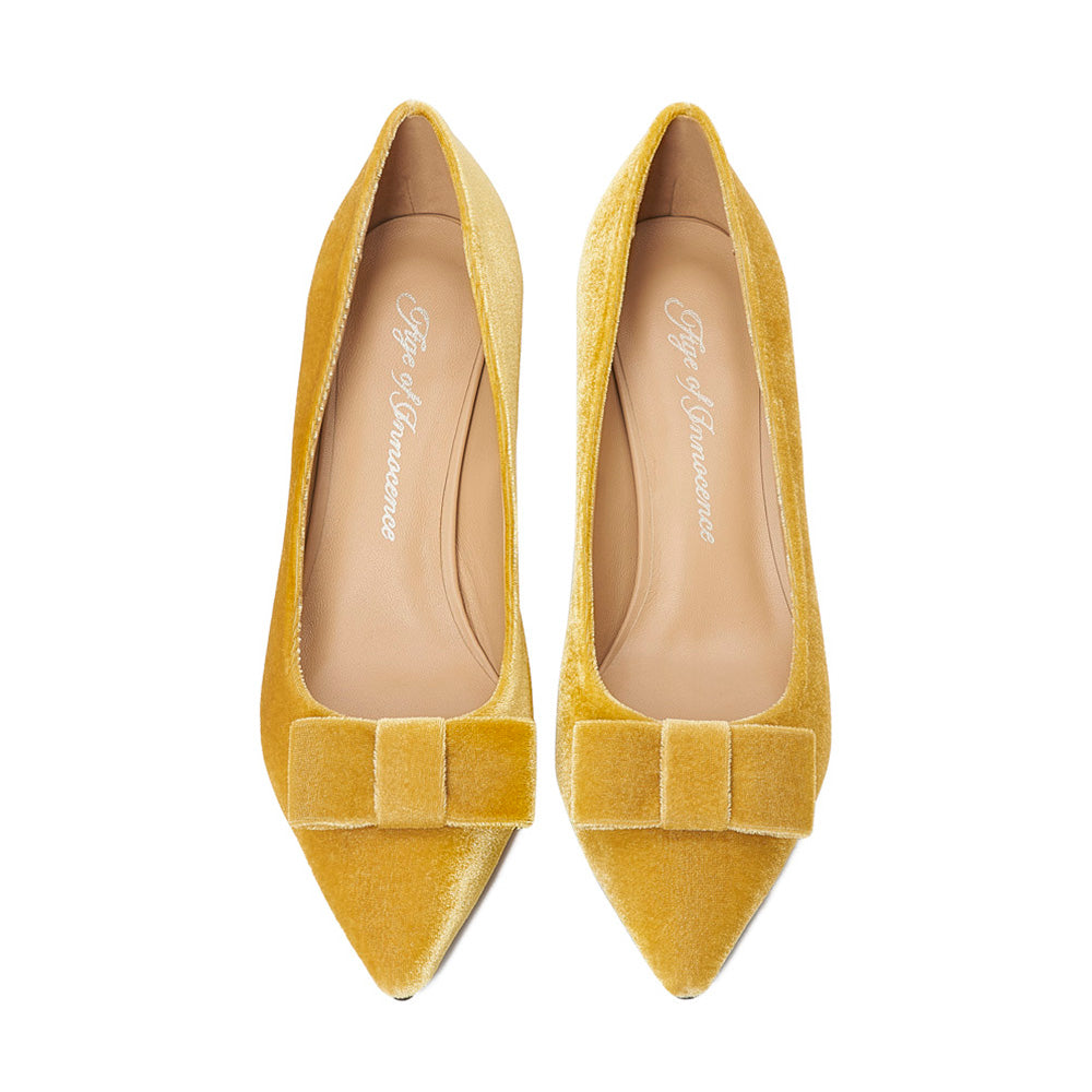 Jacqueline Velvet Mustard Shoes by Age of Innocence