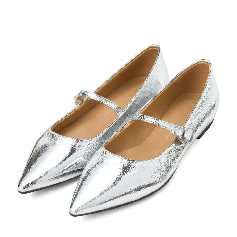 Thea Leather Silver Flats Shoes Age of Innocence Women