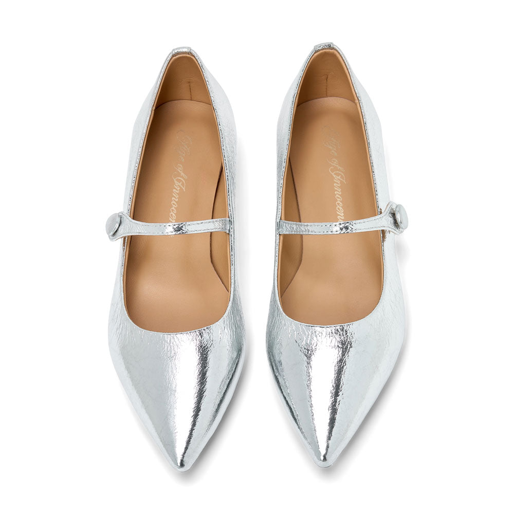 Thea Leather Silver Flats Shoes Age of Innocence Women