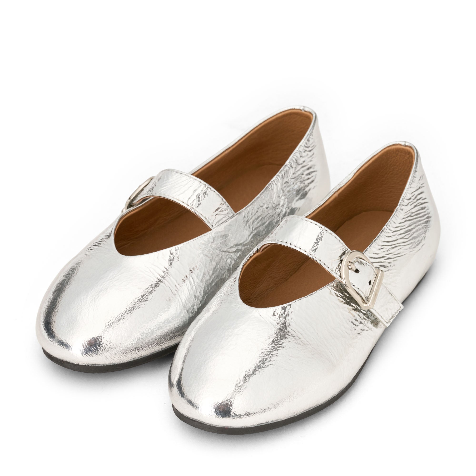 Sydney Leather Silver Flats Shoes Age of Innocence