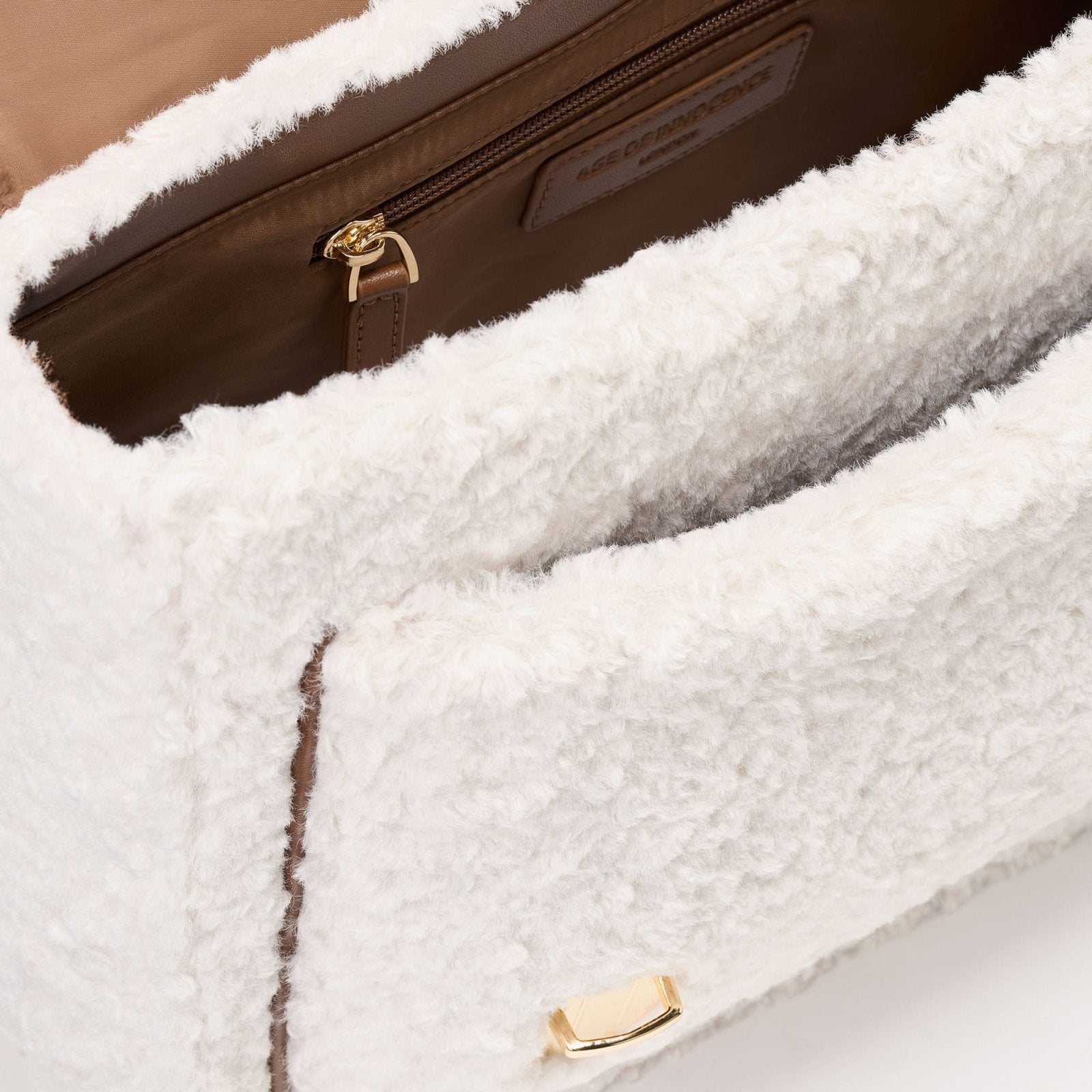 designer Boston Shearling White/Camel Schoolbag for girls by Age of Innocence