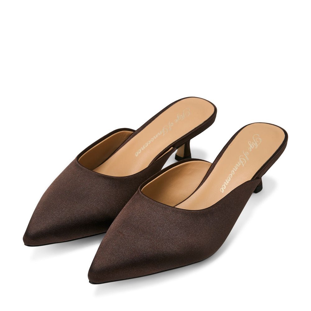 Brenda Satin Brown Mules Mules Age of Innocence Women