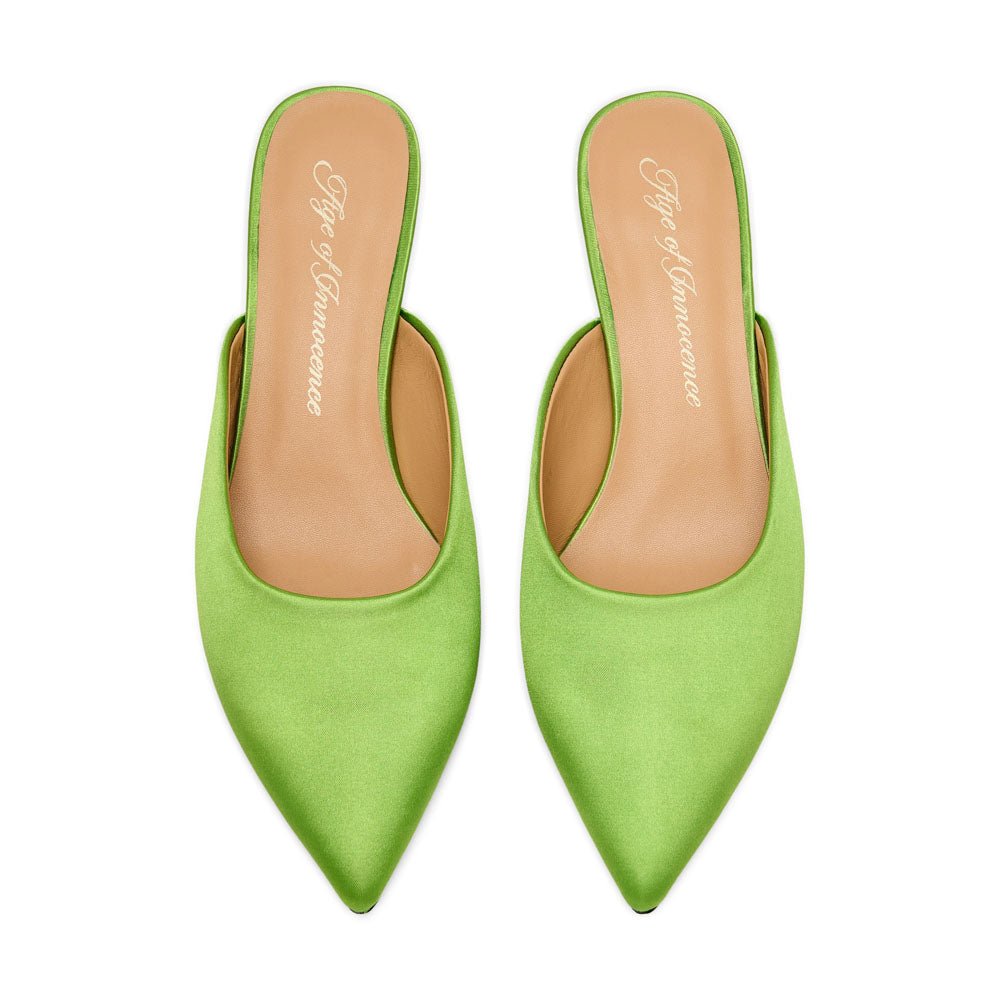 Brenda Satin Green Mules Mules Age of Innocence Women