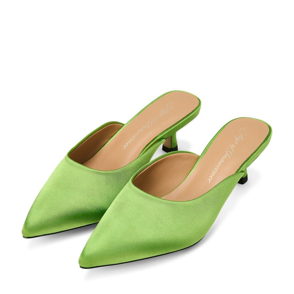 Brenda Satin Green Mules Mules Age of Innocence Women