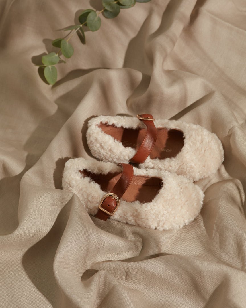 designer Buffy Milk/Camel Shoes for girls by Age of Innocence