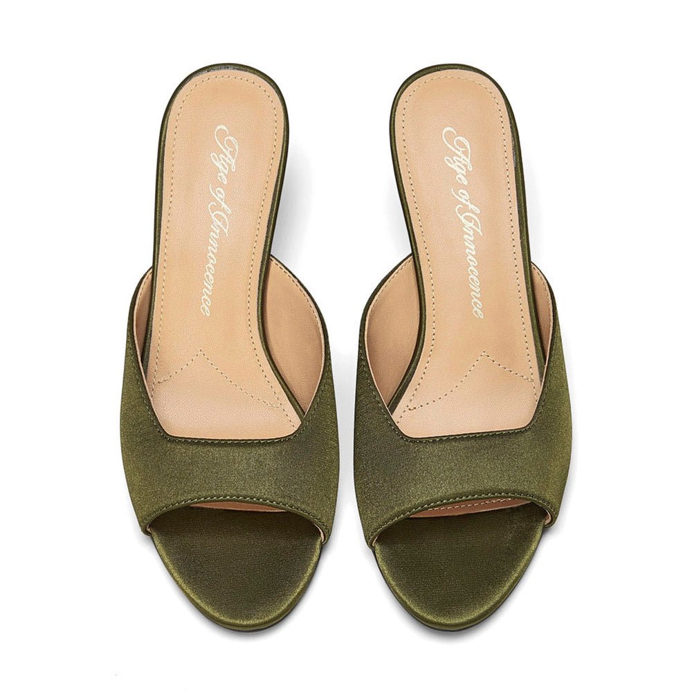 Felicity Satin Khaki Mules Mules Age of Innocence Women