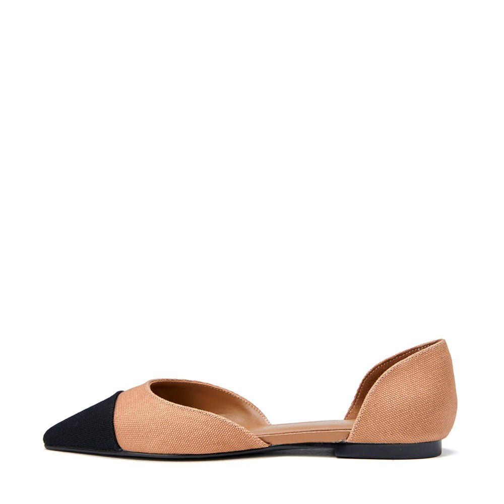 Sandra Canvas Beige/Black Flats Shoes Age of Innocence Women