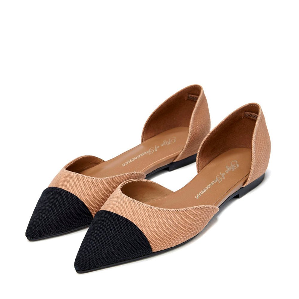 Sandra Canvas Beige/Black Flats Shoes Age of Innocence Women