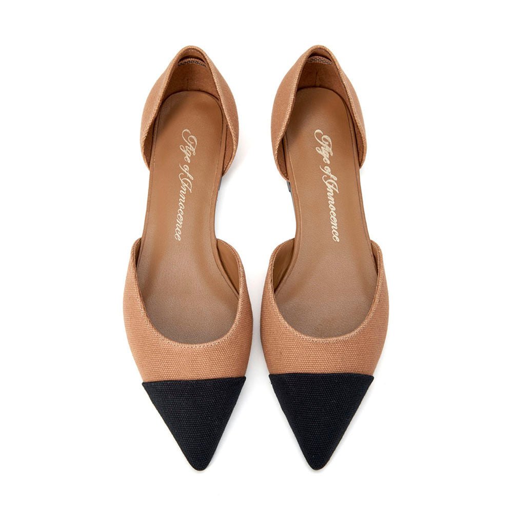 Sandra Canvas Beige/Black Flats Shoes Age of Innocence Women