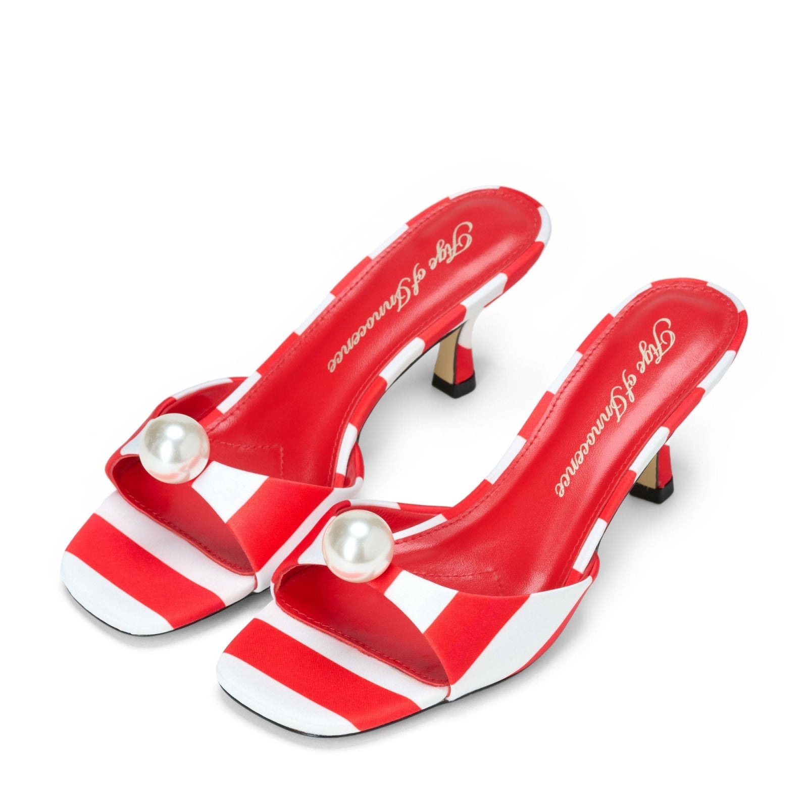 designer Sybil Satin Red/White Mules for girls by Age of Innocence Women