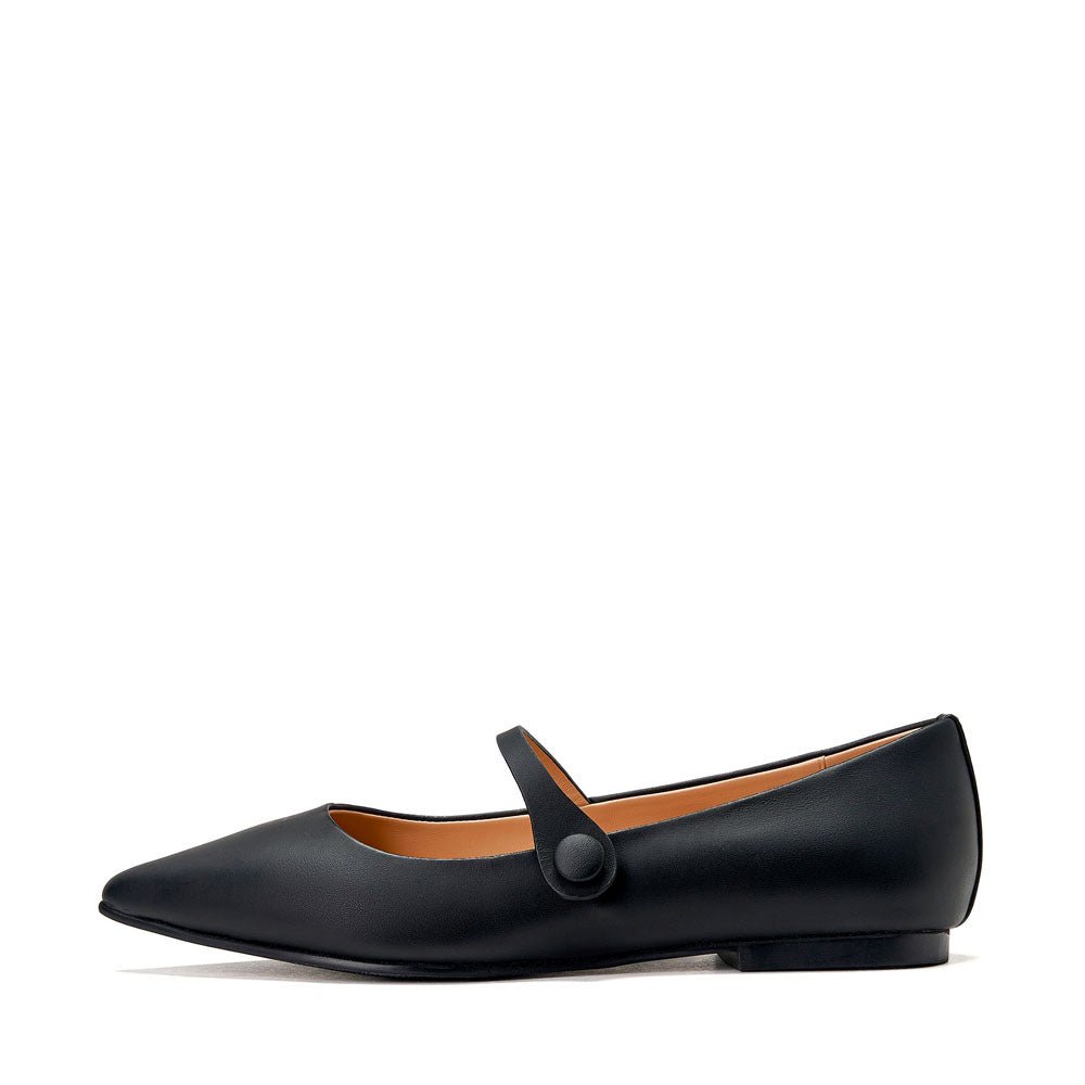 Thea Leather Black Flats Shoes Age of Innocence Women