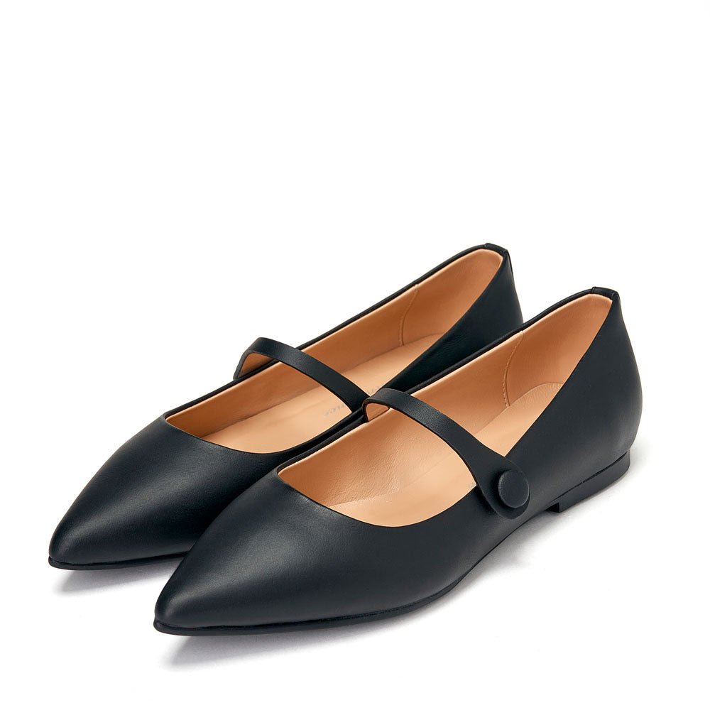 Thea Leather Black Flats Shoes Age of Innocence Women