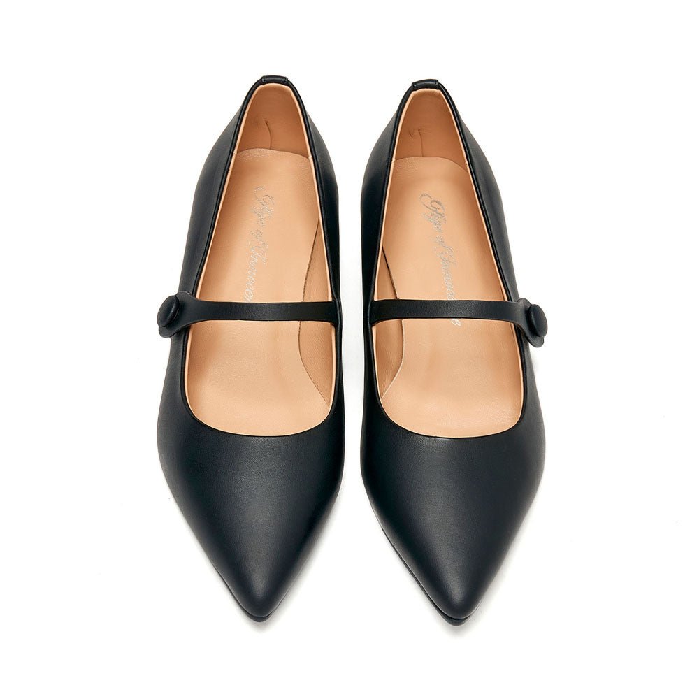 Thea Leather Black Flats Shoes Age of Innocence Women