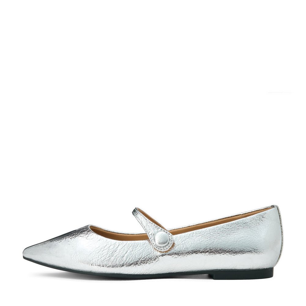 Thea Leather Silver Flats Shoes Age of Innocence Women