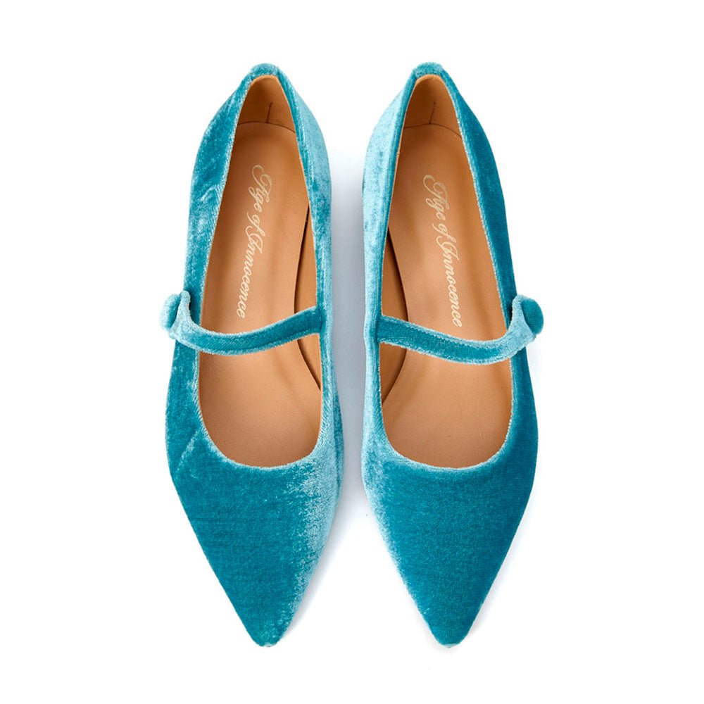 Thea Velvet Dark Blue Flats Shoes Age of Innocence Women
