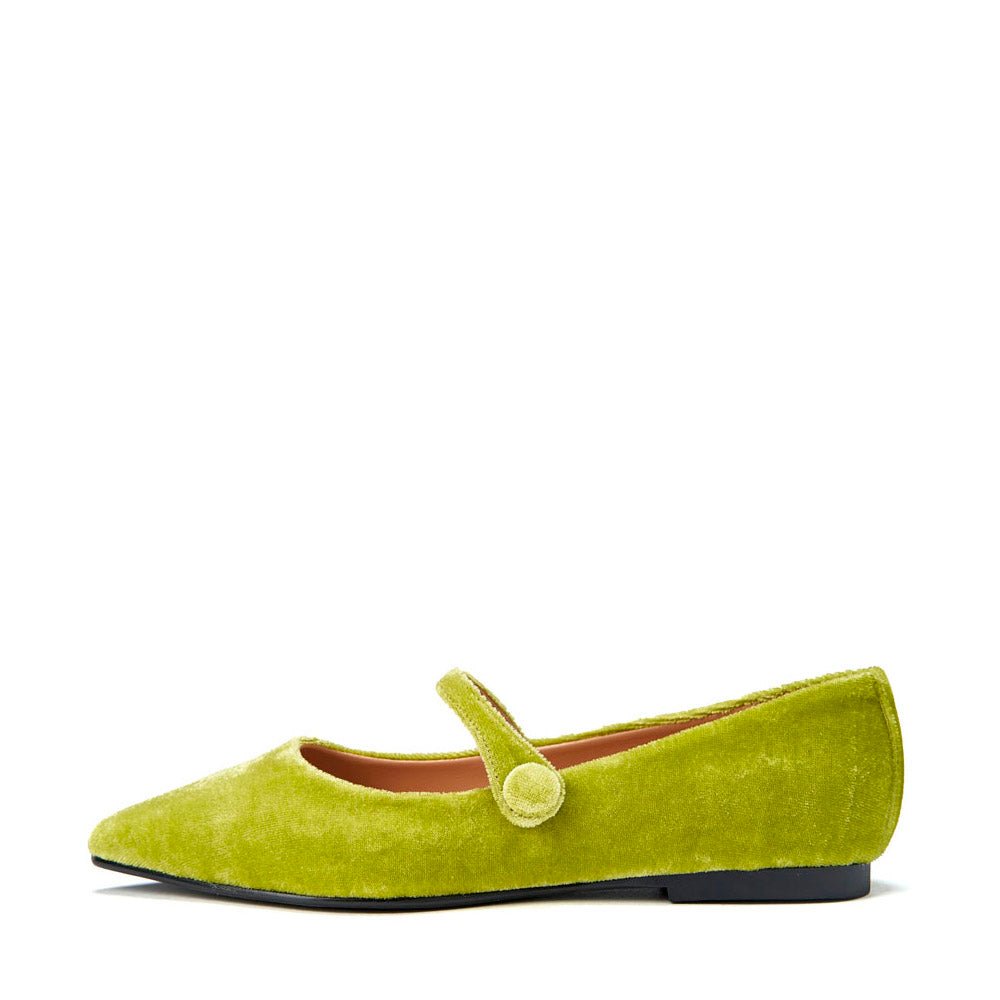 Thea Velvet Light Green Flats Shoes Age of Innocence Women