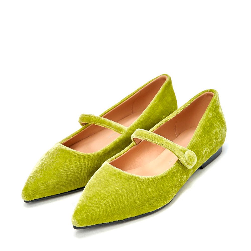 Thea Velvet Light Green Flats Shoes Age of Innocence Women