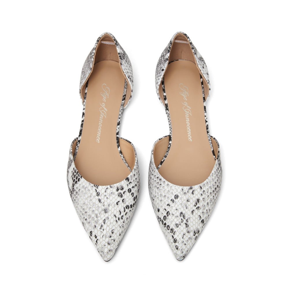 Sandra Snake Print White/Black Flats Shoes Age of Innocence Women