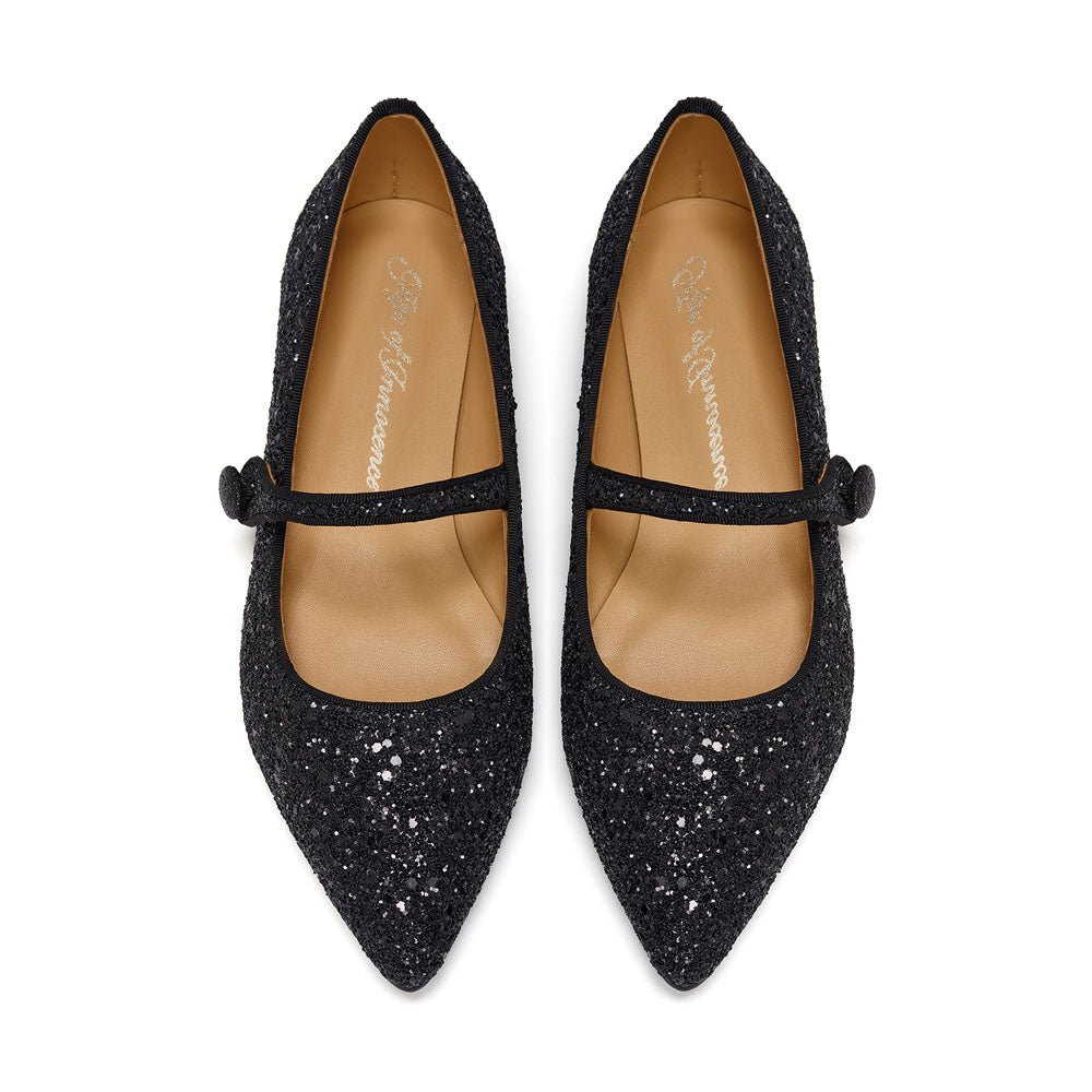 Thea Glitter Black Flats Shoes Age of Innocence Women
