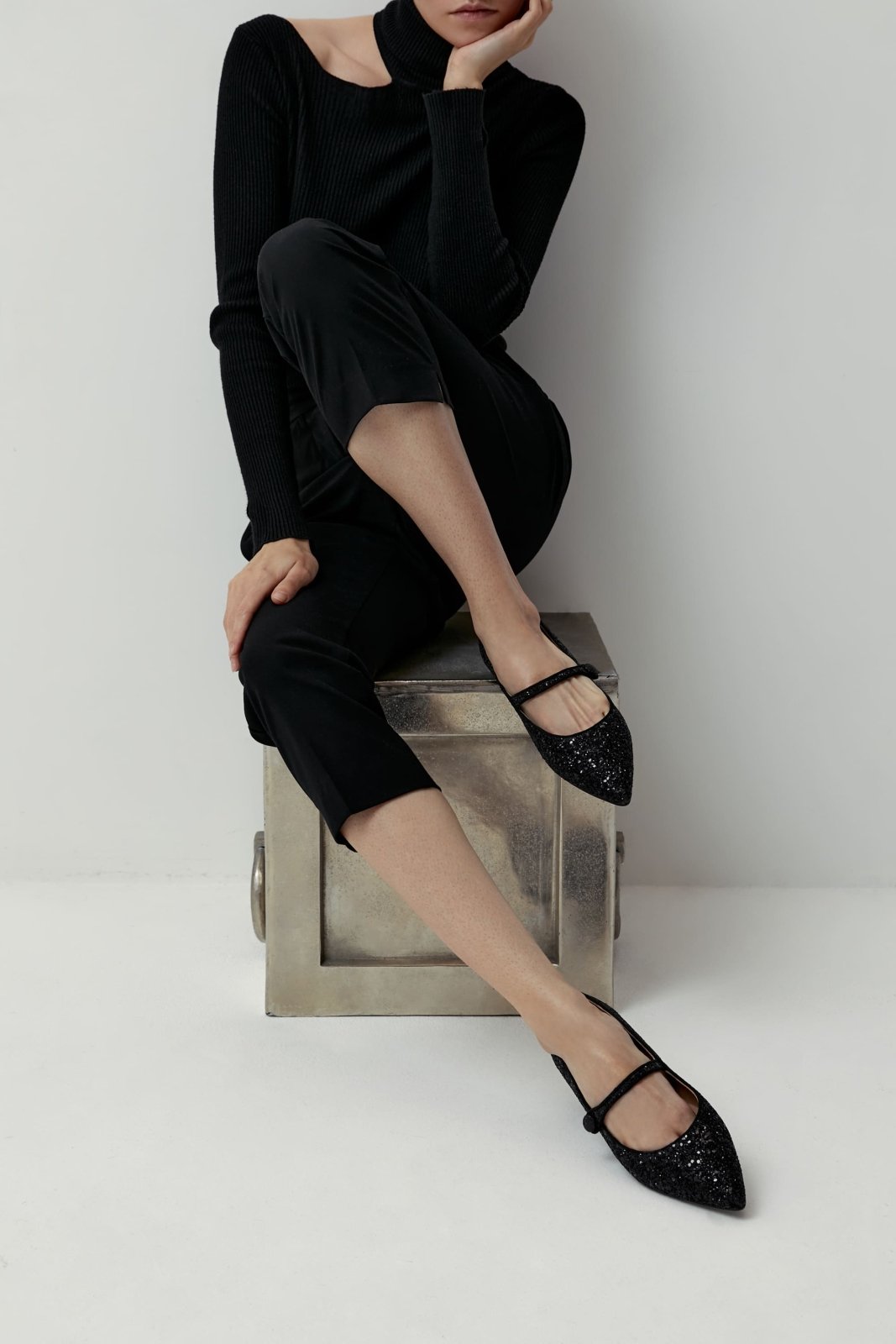 Thea Glitter Black Flats Shoes Age of Innocence Women
