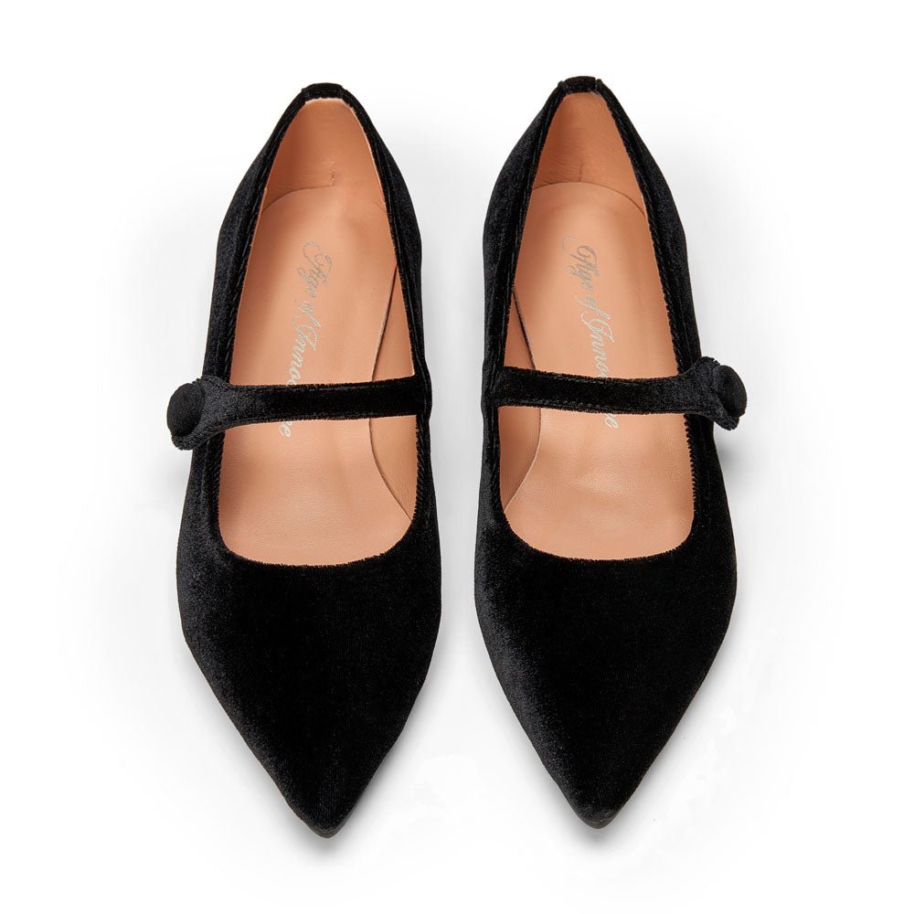 Thea Velvet Black Flats Shoes Age of Innocence Women