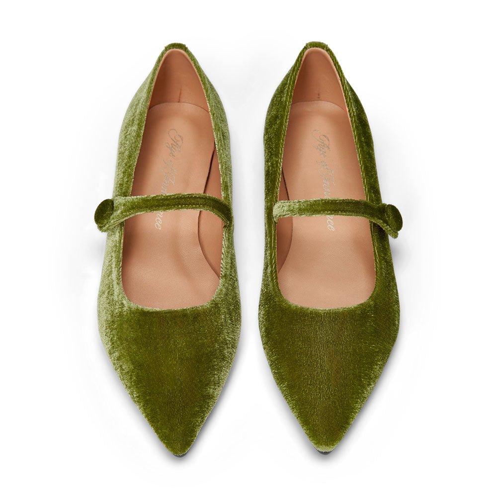 Thea Velvet Green Flats Shoes Age of Innocence Women