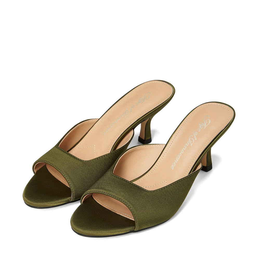 Felicity Satin Khaki Mules Mules Age of Innocence Women