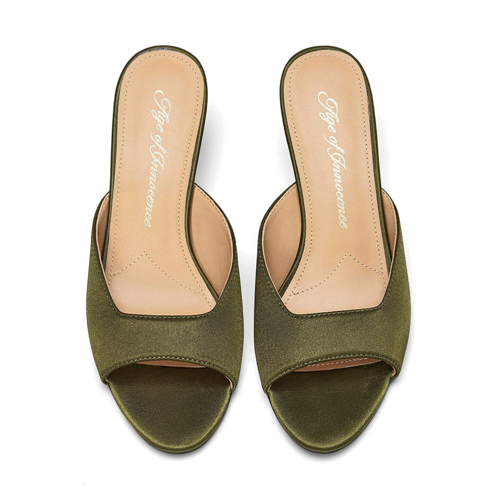 Felicity Satin Khaki Mules Mules Age of Innocence Women