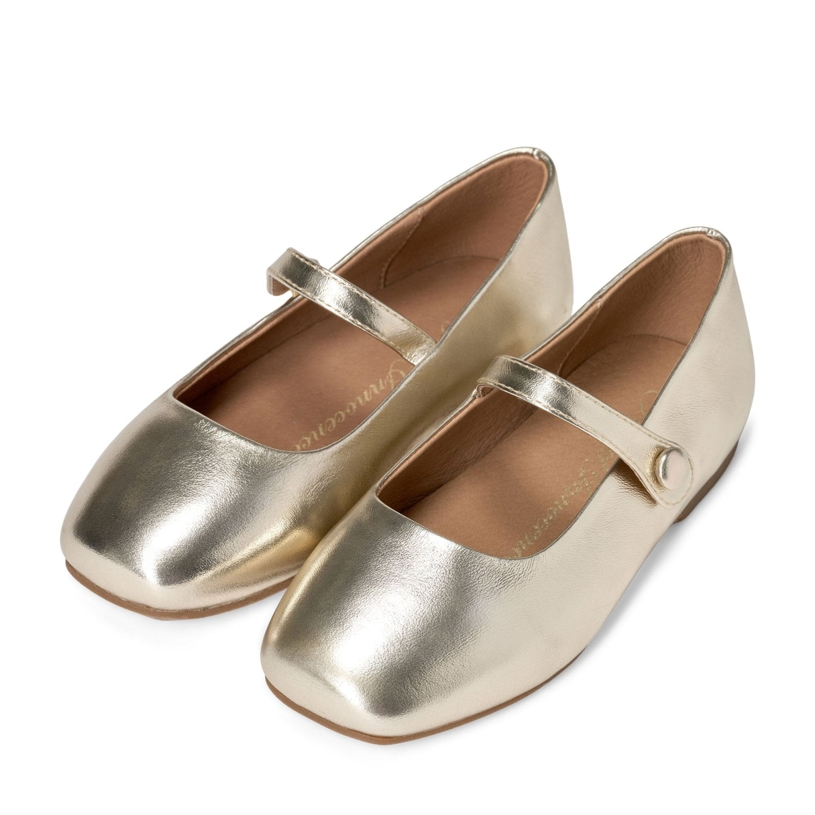 designer Chloe Leather Gold Shoes for girls by Age of Innocence