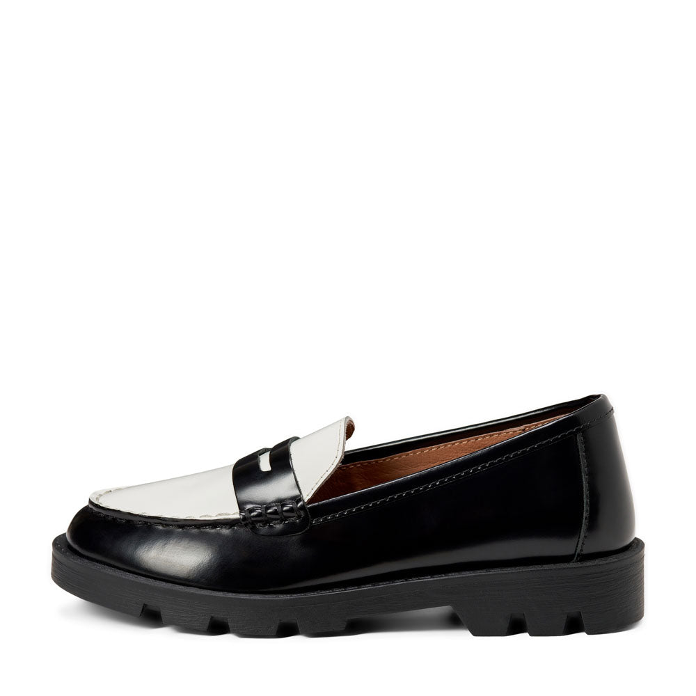 Paula Black /White /Black Leather Loafers for girls by Age of