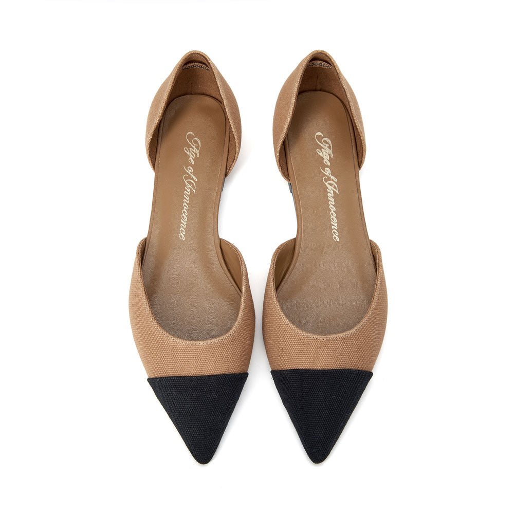 Sandra Canvas Beige/Black Flats Shoes Age of Innocence Women