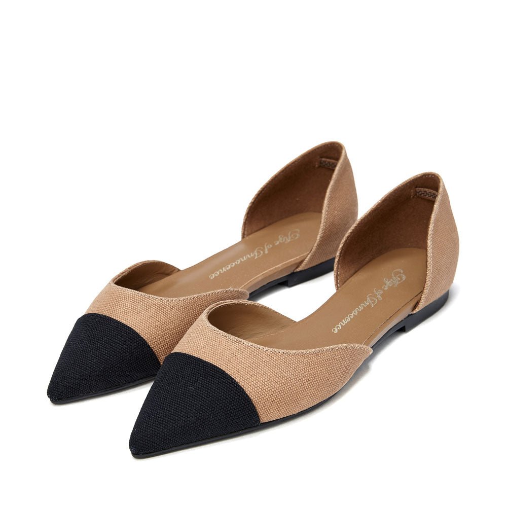 Sandra Canvas Beige/Black Flats Shoes Age of Innocence Women