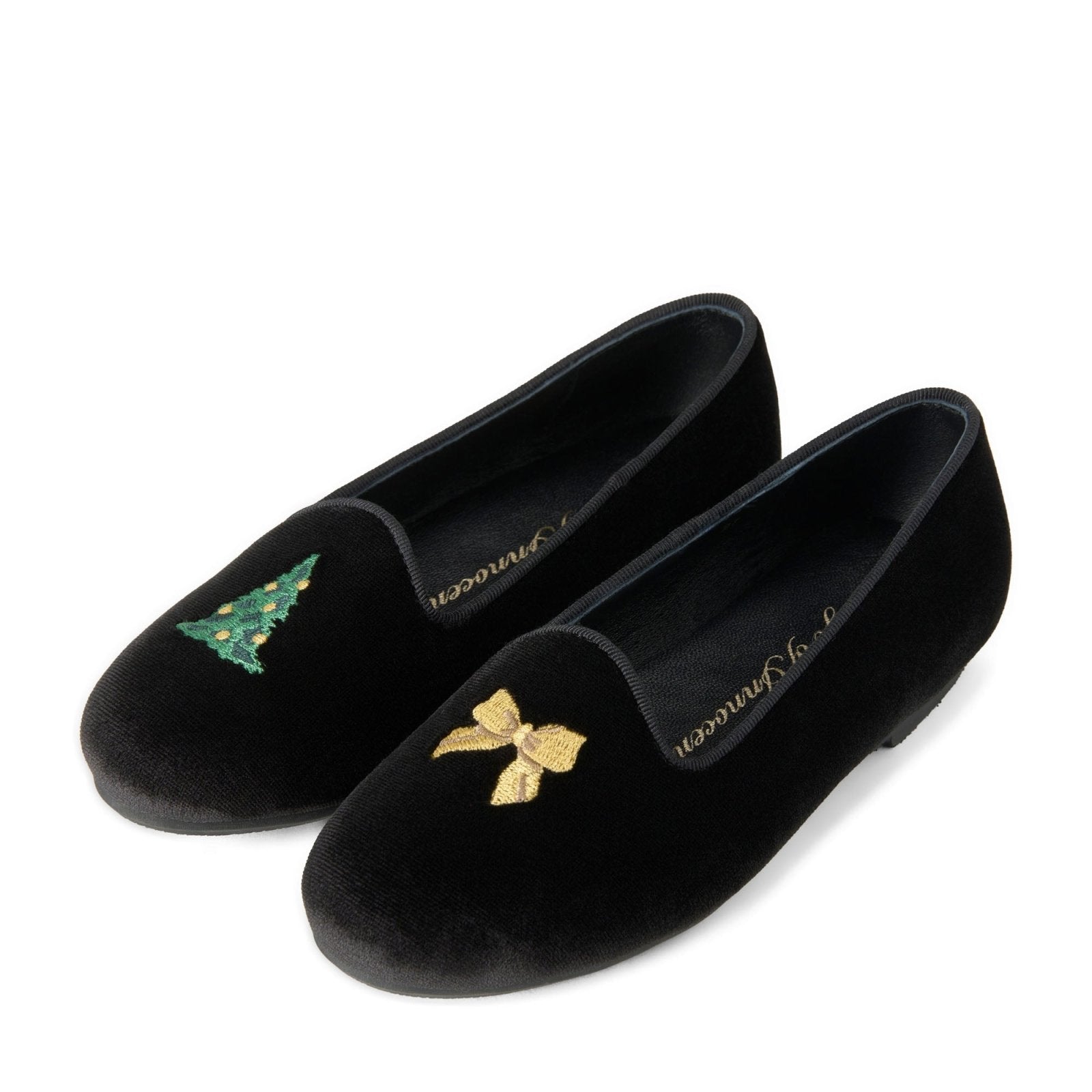 designer Santa Baby Black Loafers for girls by Age of Innocence