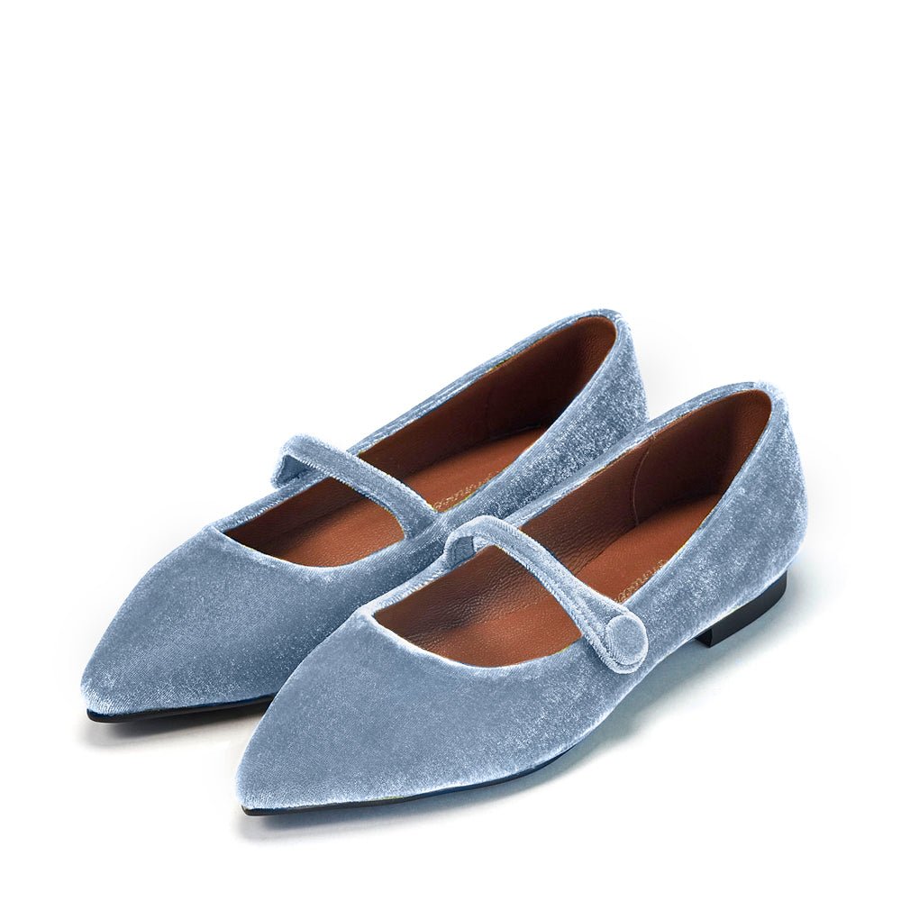 Thea Velvet Blue Flats Shoes Age of Innocence Women