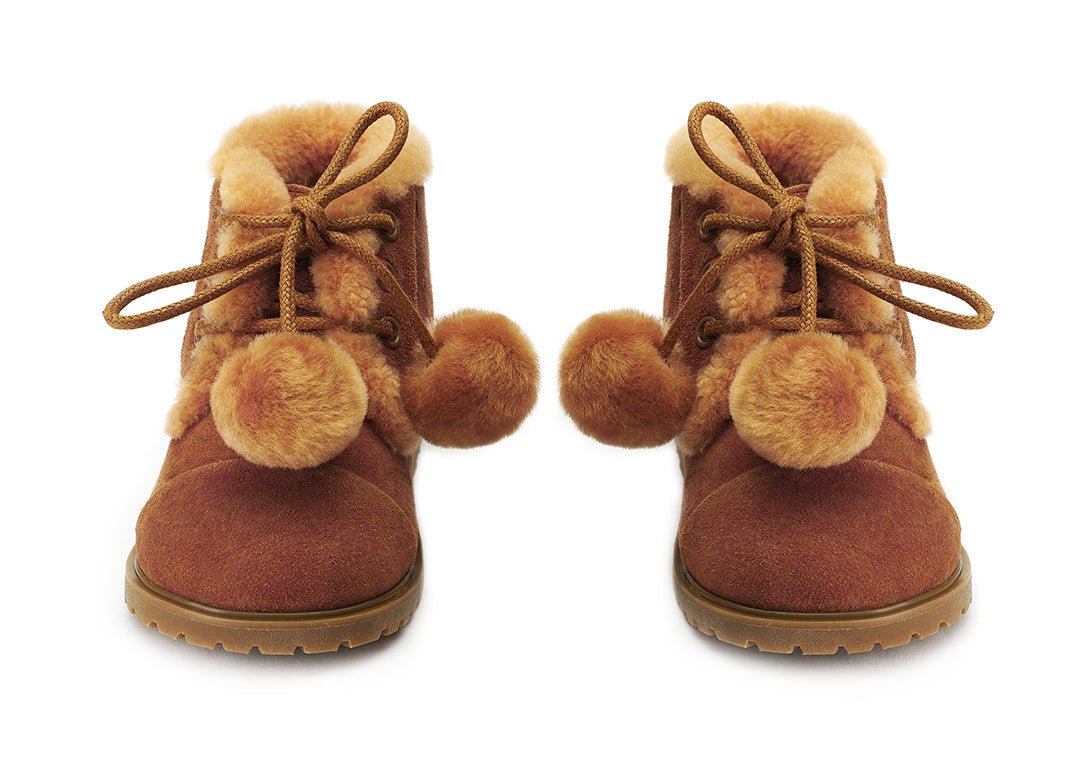 Zoey Pompon Camel Boots Boots Age of Innocence