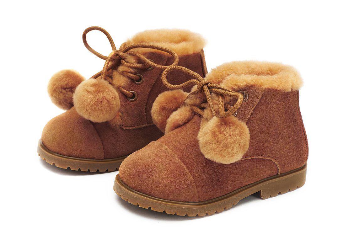 designer Zoey Pompon Camel Boots for girls by Age of Innocence