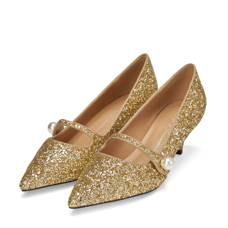 Yvonne Glitter Gold Shoes by Age of Innocence