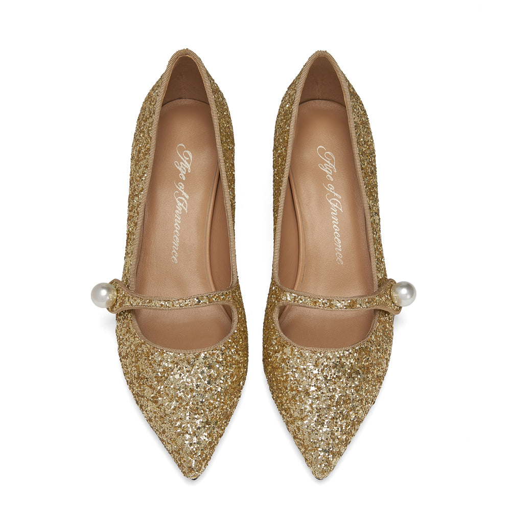 Yvonne Glitter Gold Shoes Age of Innocence Women