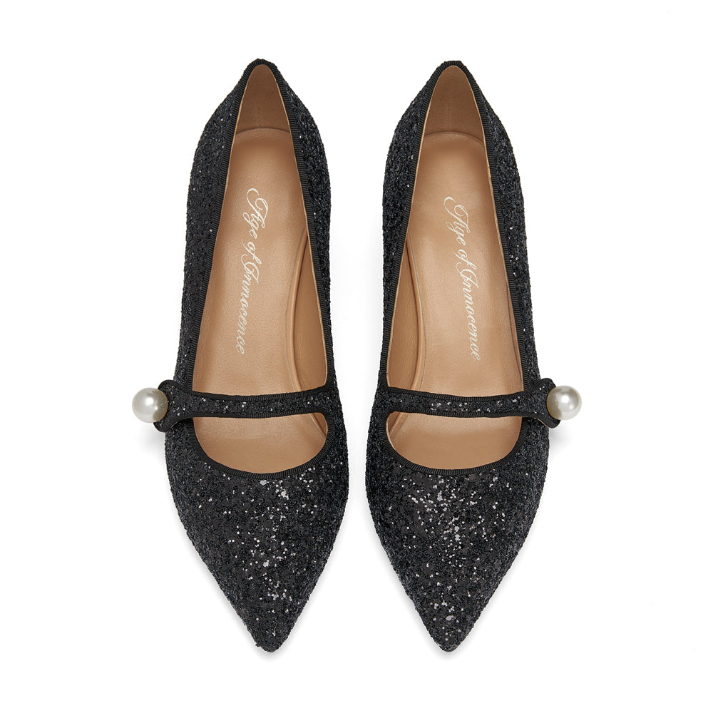 Yvonne Glitter Black Shoes by Age of Innocence