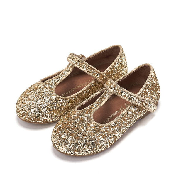Abigail Glitter Gold Shoes by Age of Innocence