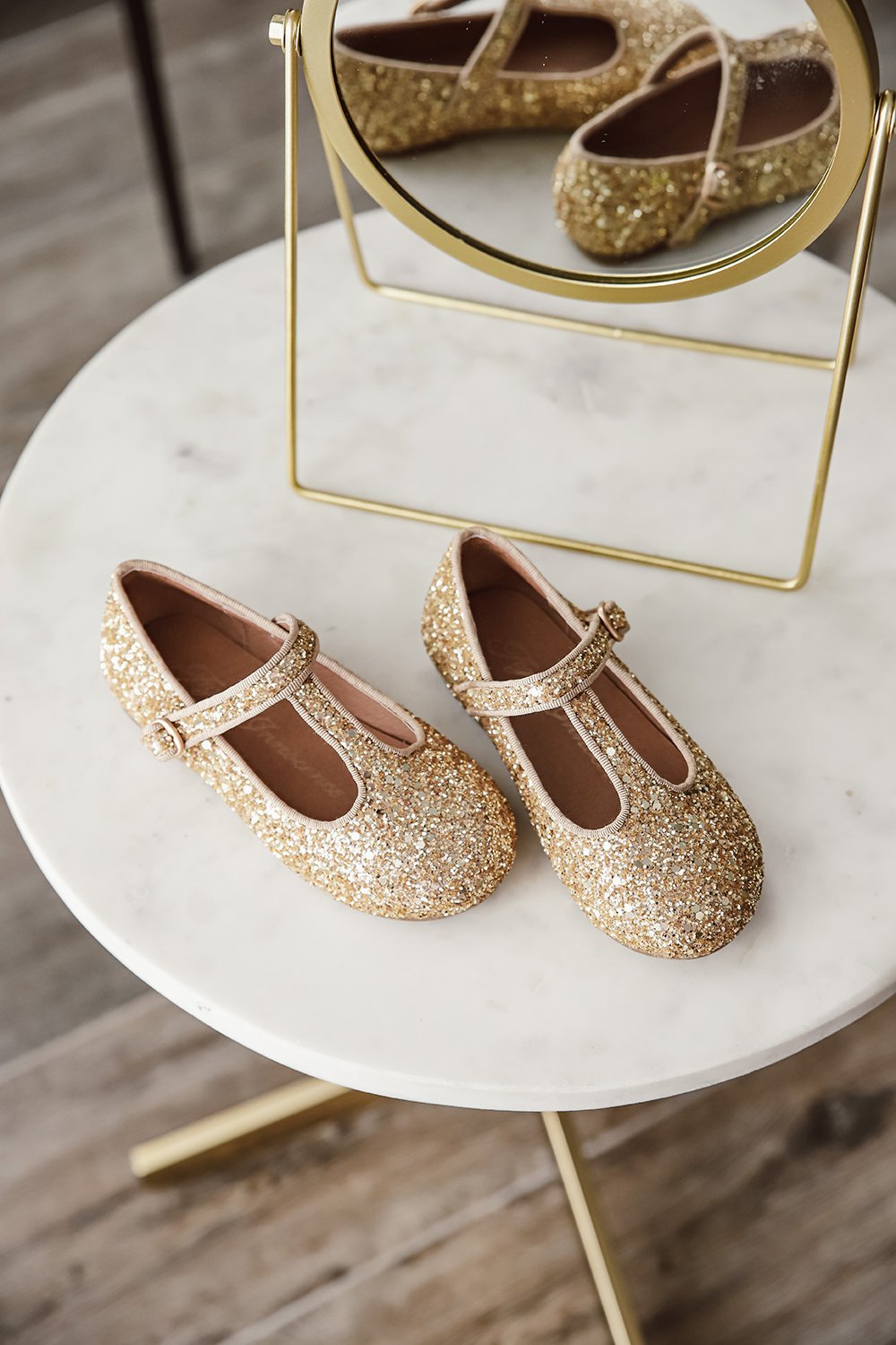 Abigail Glitter Gold Shoes by Age of Innocence