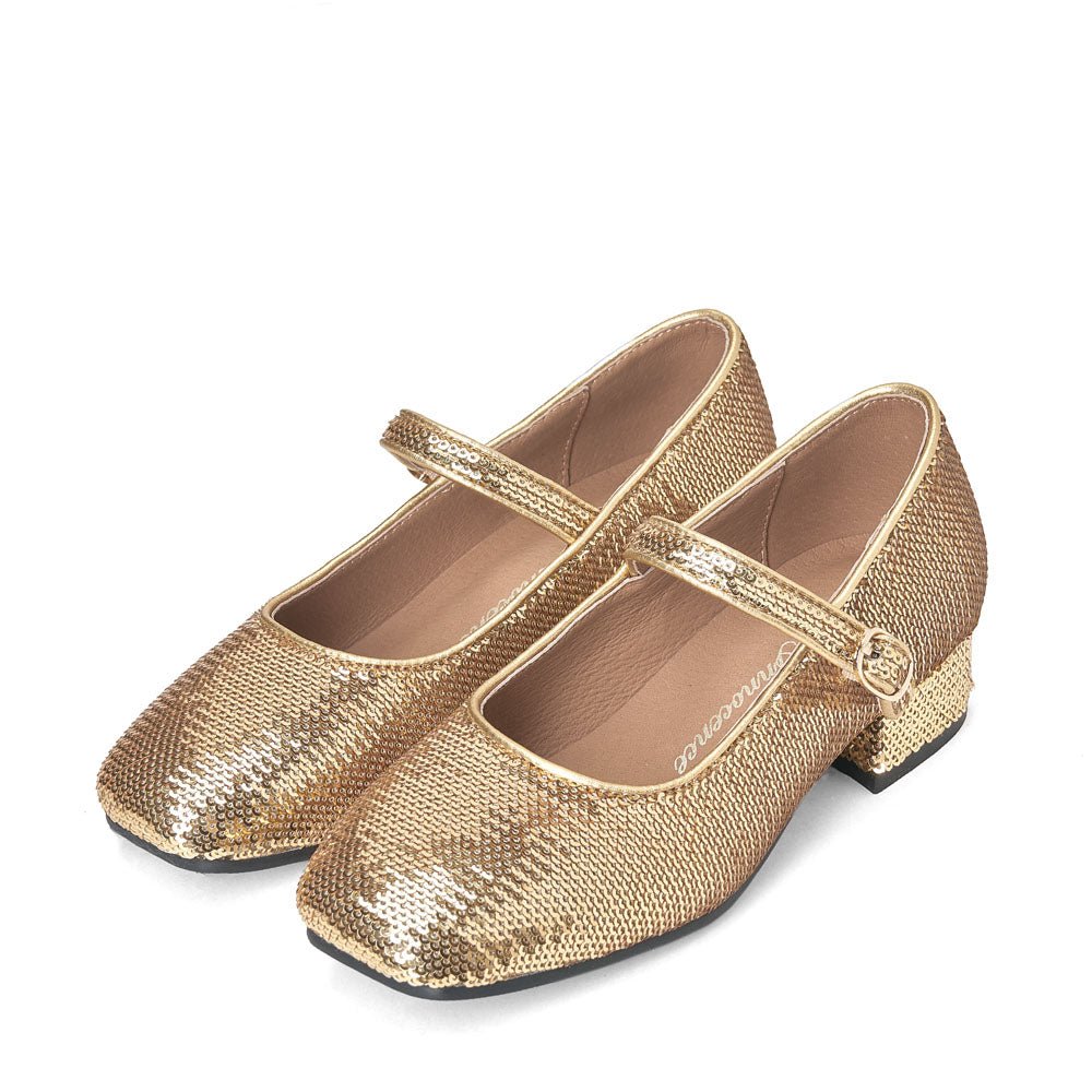 Agnese Sequins Gold Shoes Age of Innocence