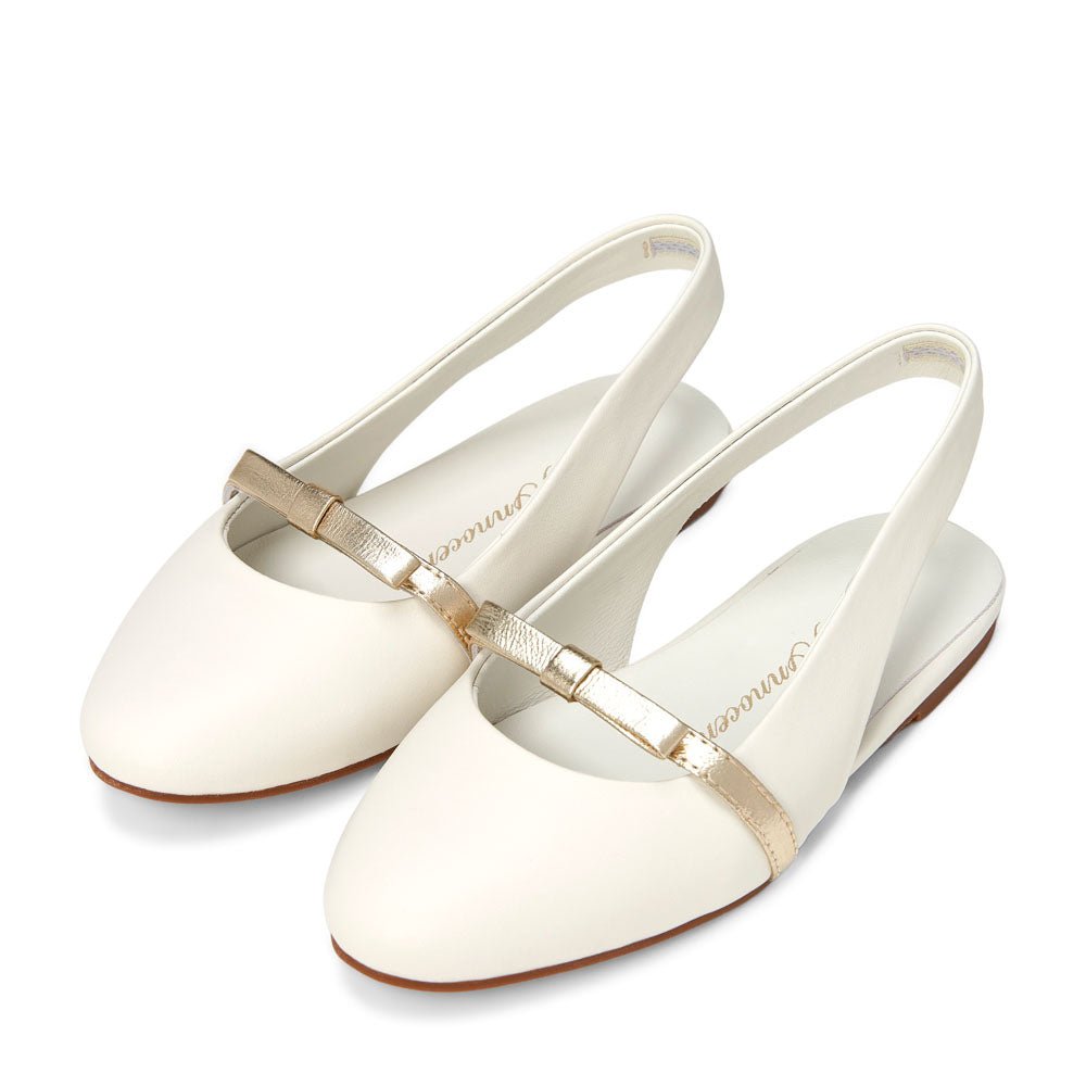 Carlota White/Gold Ballerinas Age of Innocence