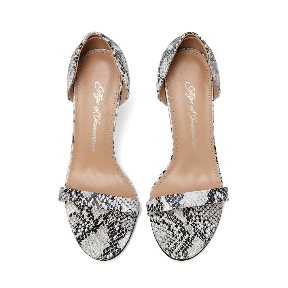 Mimi Snake Print White/Black Sandals by Age of Innocence