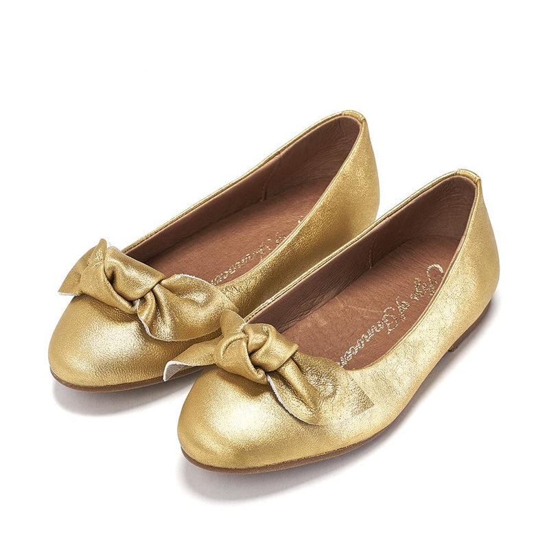 Poppy Leather Gold Ballerinas by Age of Innocence