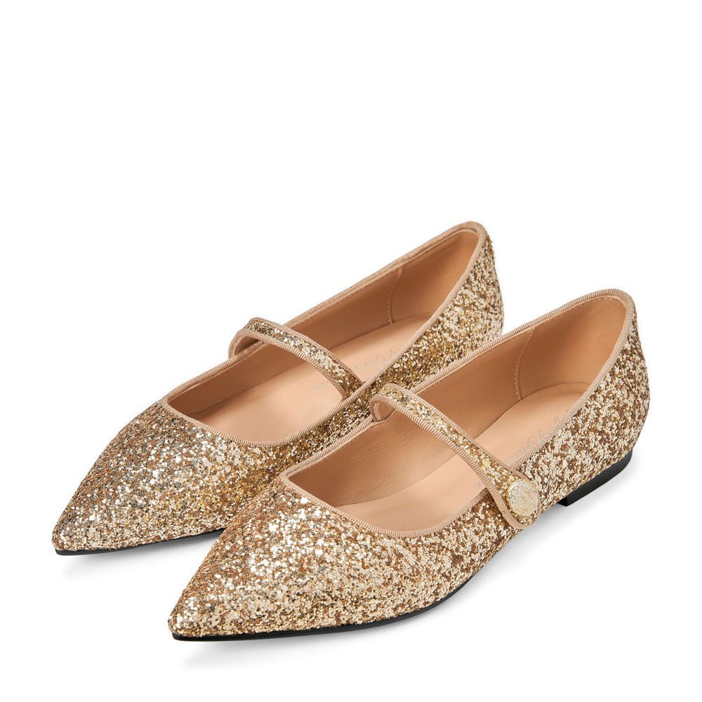 Thea Glitter Gold Flats Shoes Age of Innocence Women