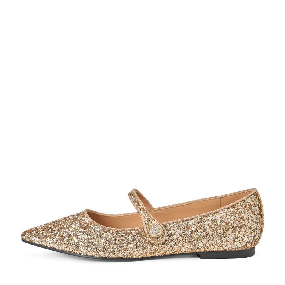 Thea Glitter Gold Flats Shoes Age of Innocence Women