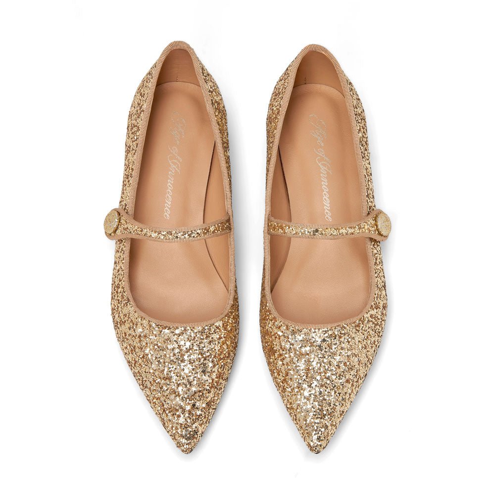 Thea Glitter Gold Flats Shoes Age of Innocence Women